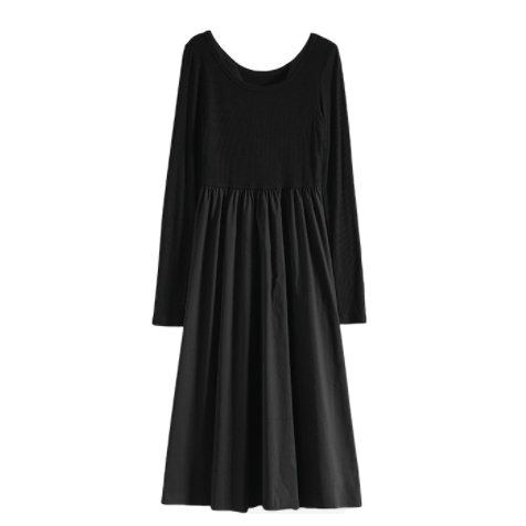 Mixblu麦斯兰专柜正品极简文艺纯色圆领长袖拼接长裙春秋WX827648