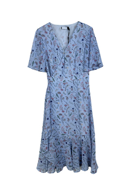 拉系专柜正品清新碎花V领短袖一片式雪纺长裙连衣裙夏1T0B3003