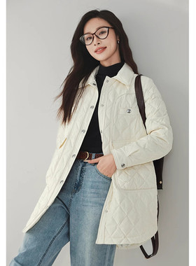 Mixblu麦斯兰专柜正品休闲翻领纯色菱格中长款羽绒服女冬WXC20933