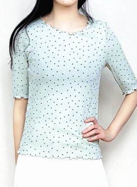 cache正品甜美薄荷曼波圆领短袖修身高弹短款T恤夏上衣女 9617006