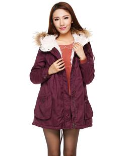 130232049 棉服棉衣女 艾格伊品正品 甜美安可拉红可卸真毛条中长款