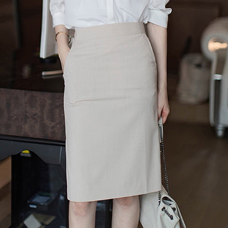 休闲修身显瘦半身裙高腰气质通勤西装中裙子夏装新款女杏色包臀裙