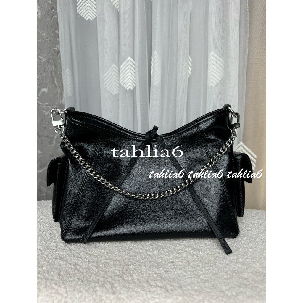 Tahlia 年度黑马！纯进口油亮胎羊皮黑武士carryall链条托特包