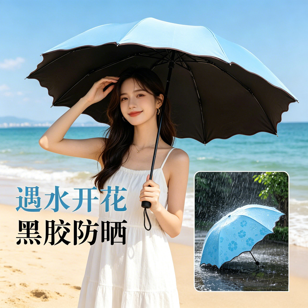 遇水开花晴雨两用折叠伞