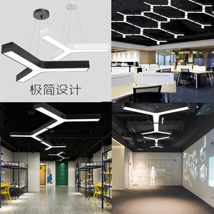 LED造型灯创意人字形Y型办公室吊灯健身房网咖店铺商场工业风灯具