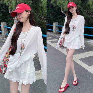 新款 时尚 2025夏季 韩版 高腰半身裙两件套女 气质百搭显瘦长袖 上衣
