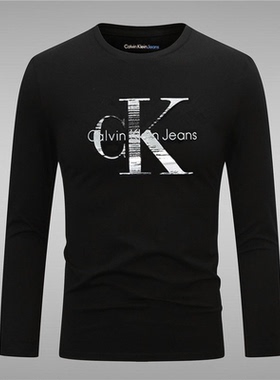 ck长袖t恤男士时尚韩版修身圆领印花透气百搭日常大码男装打底衫