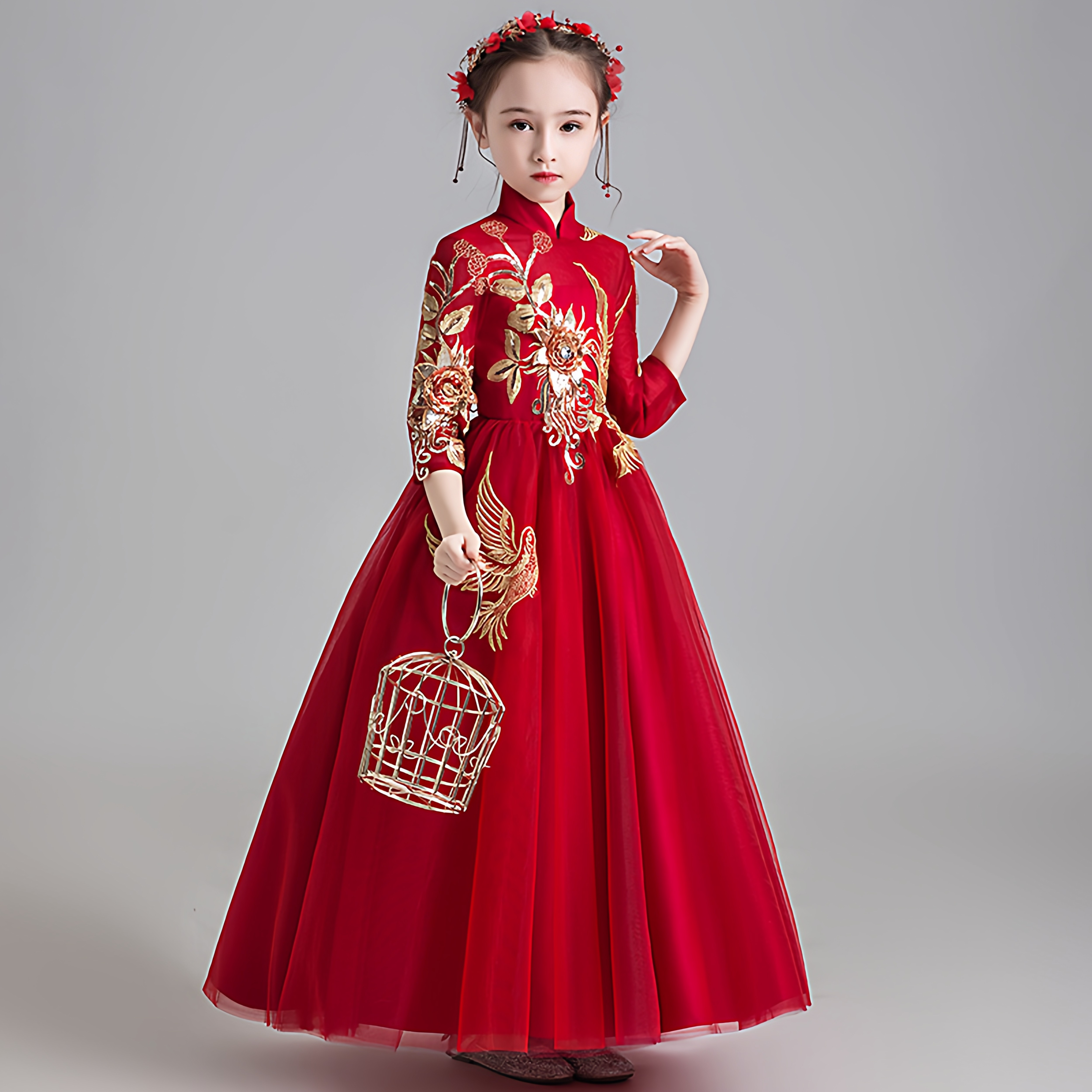 大码婚纱礼服秀禾服红色公主裙蓬蓬纱主持人钢琴演出服小提琴演奏