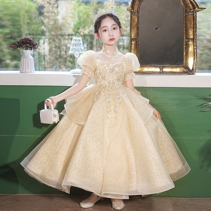 香槟色大码高端礼服公主裙生日花童蓬蓬纱主持人女大童钢琴演出服