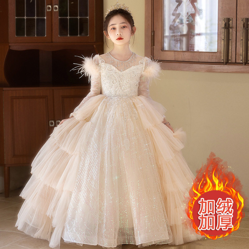 大码加肥胖女童加厚礼服2026秋冬公主裙香槟主持人古筝钢琴小提琴