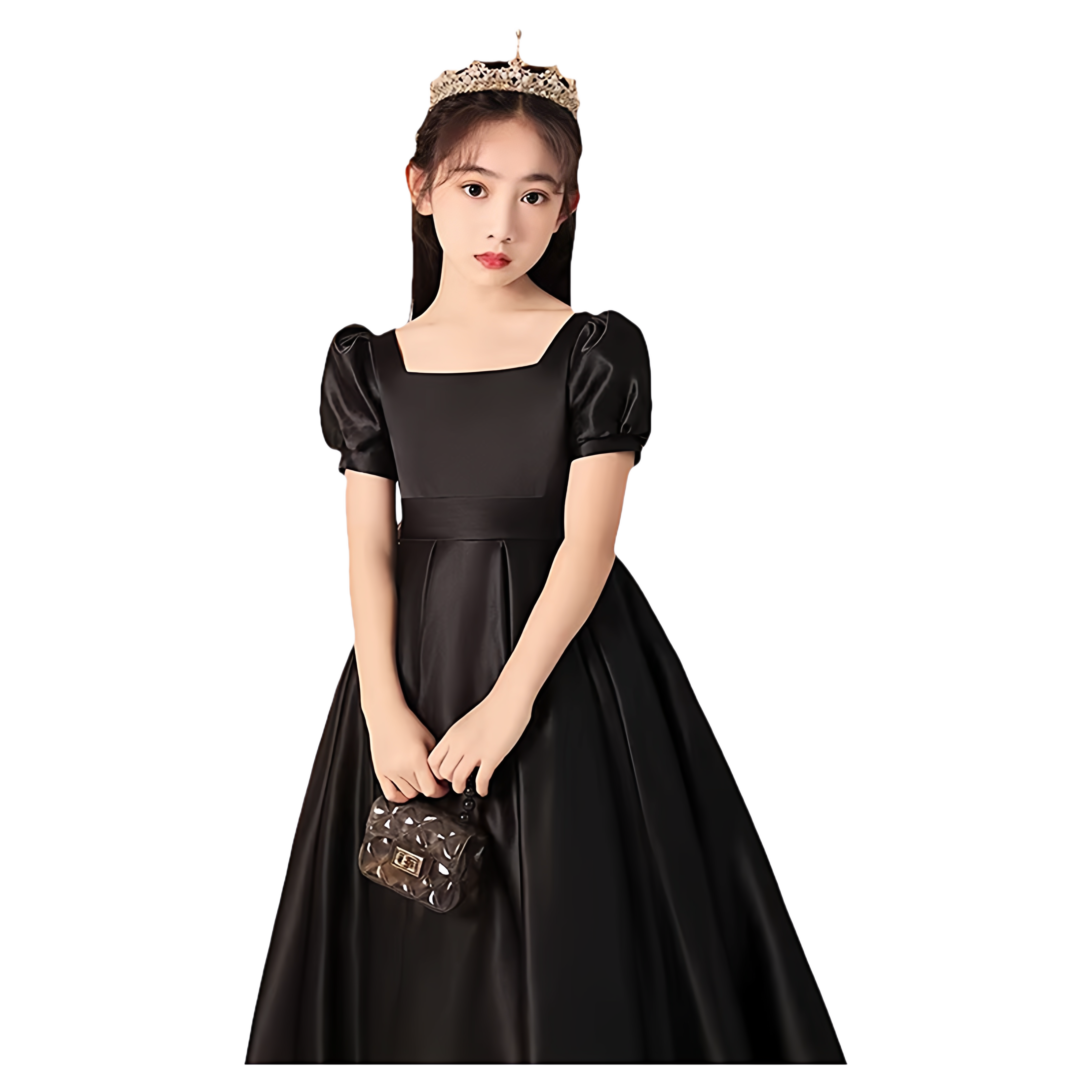 大码加肥黑色礼服女童16岁生日礼物钢琴表演服公主裙小提琴演奏服