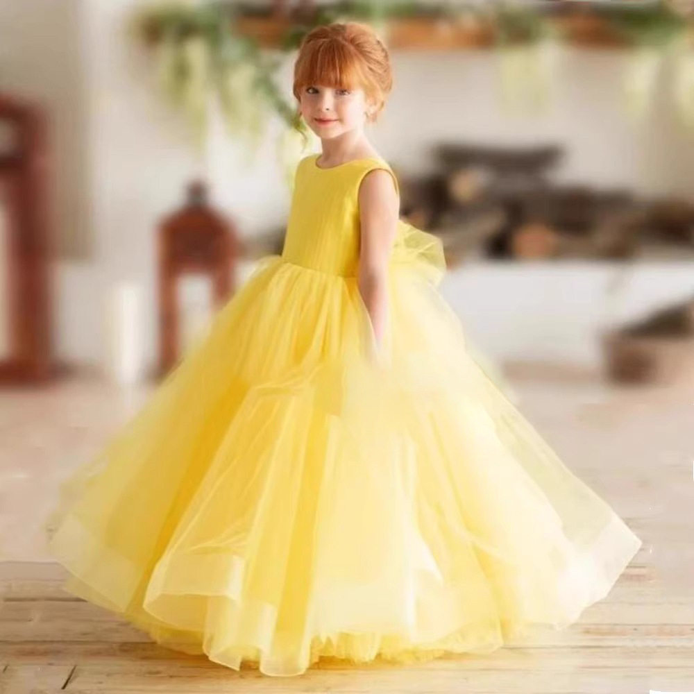 加大码礼服公主裙生日宴会花童黄色婚纱六一表演主持人钢琴演出服