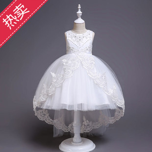 2021新款童装儿童礼服公主裙女童连衣裙花童拖尾蓬蓬裙钢琴演出服