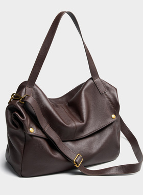 头层牛皮机车包大容量枕头包斜挎托特包hobo宽肩带真皮tote包a4包