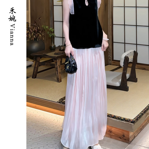 波光粼粼A字极光贝母流光半身裙