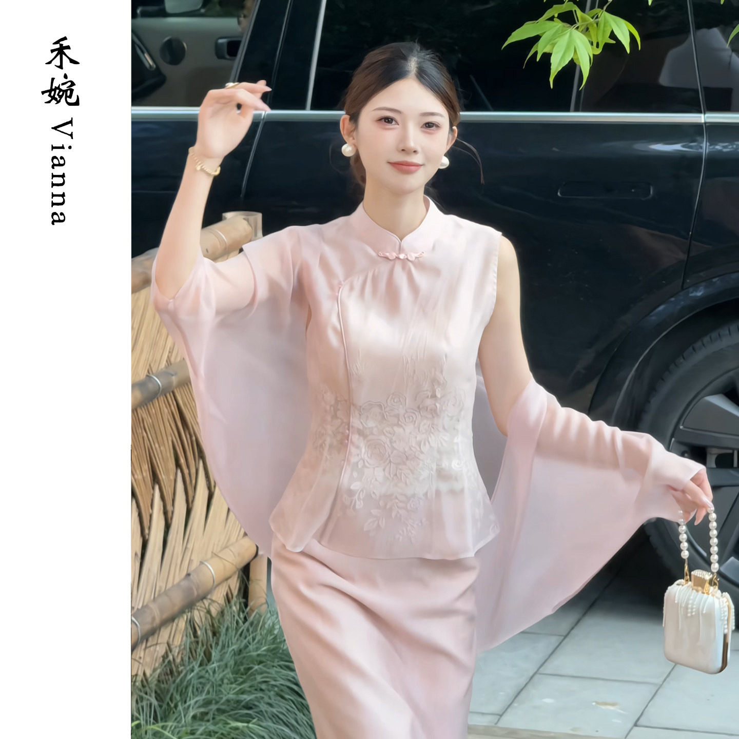 禾婉【鎏金盛夏】轻奢披肩女夏纯色轻薄旅游拍照防晒雪纺外搭罩衫