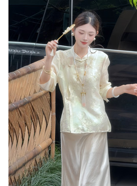 新中式盘扣立领刺绣开衫上衣