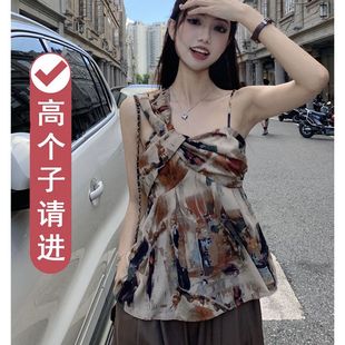 2024新款 设计感小众外穿露肩洋气别致小衫 女夏季 复古水墨吊带衬衫