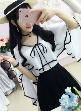 白色荷叶边小清新雪纺衫女韩版防晒衣2025夏季新款气质宽松上衣女
