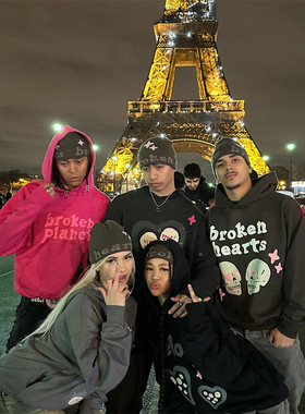 Broken Planet 新款时尚男女发泡印花宽松潮牌美式复古休闲连帽衫