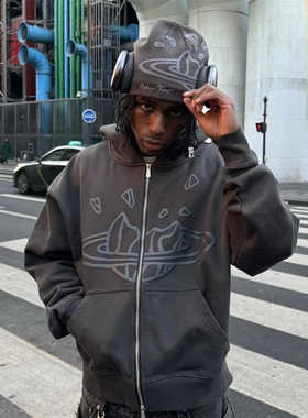 Broken Planet拉链卫衣外套套装发泡印花欧美明星休闲透气连帽