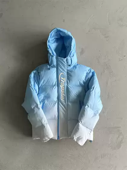 Trapstar Decoded 2.0 Hooded Puffer Men's New Gradient Blue Jacket Uk Drill