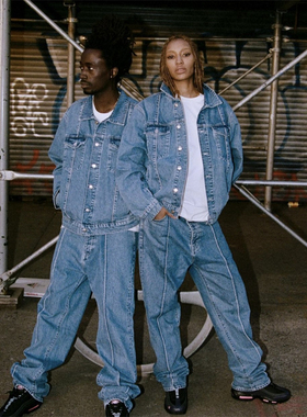 Corteiz 新款恶魔岛潮牌美式复古重磅宽松休闲牛仔夹克牛仔裤百搭