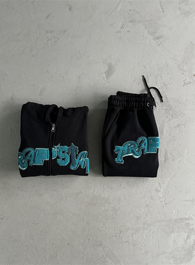 新款 Trapstar Wildcard Tracksuit男士青色刺绣原创拉链开衫套装