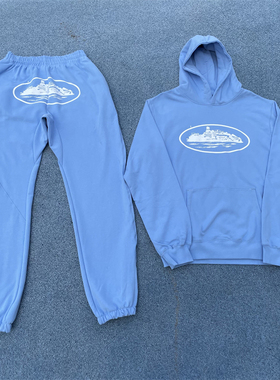 Corteiz男士天蓝色卫衣套装连帽潮流运动top品质Sweater set