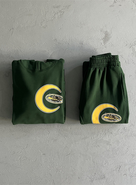 Corteiz 男女款恶魔岛月亮印花宽松潮牌卫衣卫裤趣味秋季DRILL风