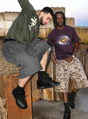 kroen 新款街头男女款克伦刺绣宽松百搭休闲夏季深灰短裤潮流时尚