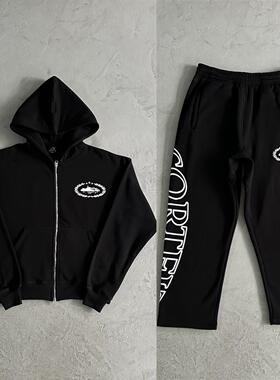 Corteiz恶魔岛字母印花皇家SUP拉链开衫连帽卫衣休闲直筒运动卫裤