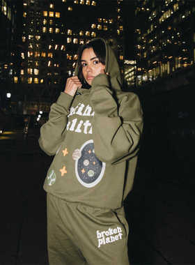 Broken Planet字母潮牌破碎星球宽松休闲加绒连帽卫衣男女
