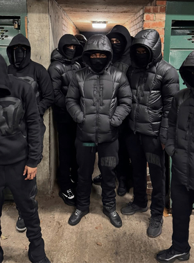 SYNA冬季新款街头嘻哈男女连帽字母印花海浪纹羽绒服保暖百搭外套