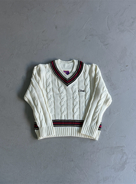 Corteiz V-Neck Sweater女士V领麻花白色毛衣Top品质CRTZ原创