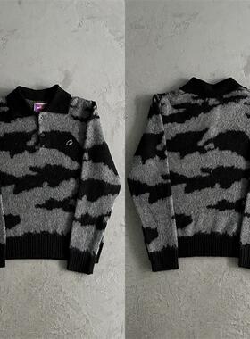 Corteiz 小众秋冬季黑灰迷彩毛衣男慵懒风混纺纱针织毛衣米白休闲