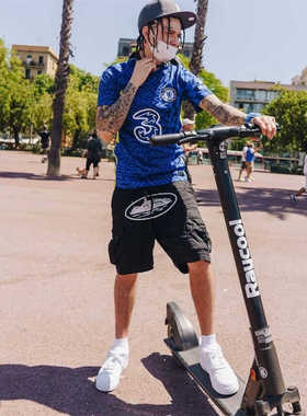 Corteiz美式潮牌恶魔岛游轮印花男女宽松休闲多口袋工装五分短裤