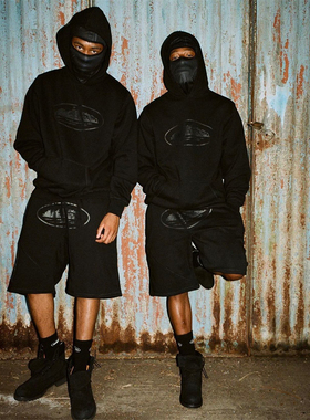 Corteiz 加绒恶魔岛男女字母印花高质量卫衣短裤复古休闲时尚套装