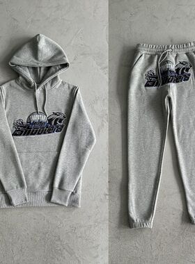 Trapstar高品质街头宽松字母印花连帽立体贴皮男女款卫衣长裤套装