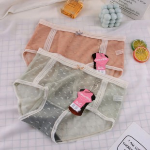 3条装 31937性感镂空透气速干网纱石墨烯底裆中腰包臀平角 彩田内裤