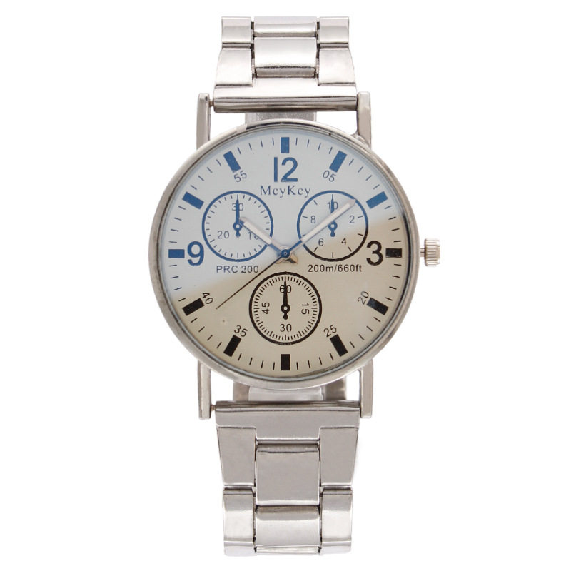 厂家现货爆款时尚三眼蓝光镜面男士手表男表钢带男款腕表国产奢华