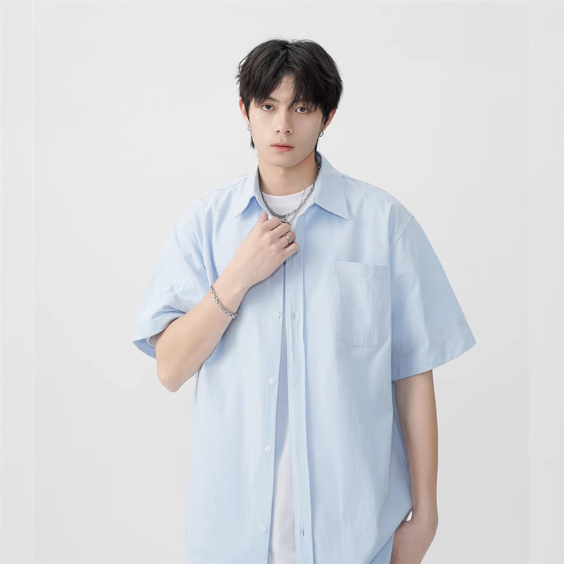 日系短袖衬衫男女夏季薄款潮牌宽松cityboy纯色港风工装衬衣外套