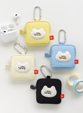 韩国Romane可爱卡通猫咪耳机包苹果AirPods-1/2/3/4代Galaxy无线蓝牙耳机保护套零钱挂包钥匙包
