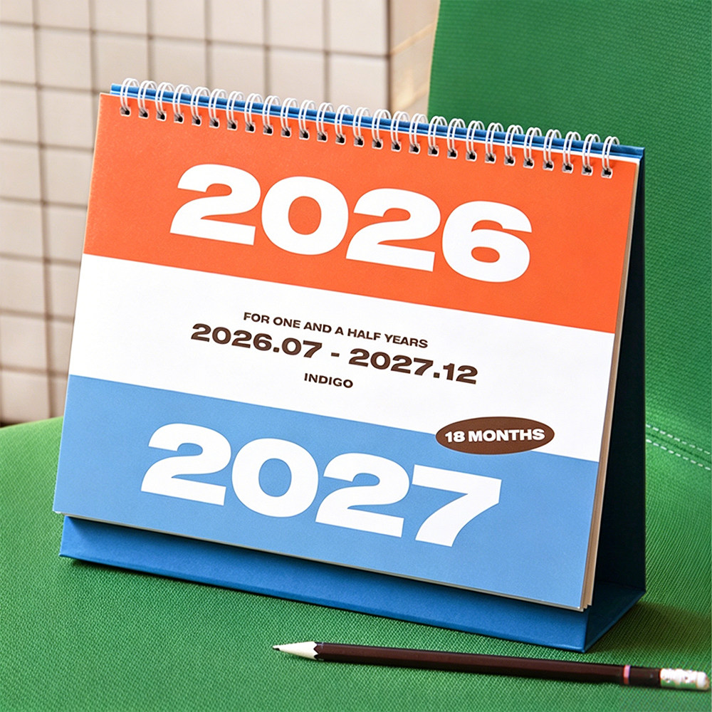 韩国indigo简约商务2026-2027台历日程计划打卡桌面型年历日月历 - 实物图