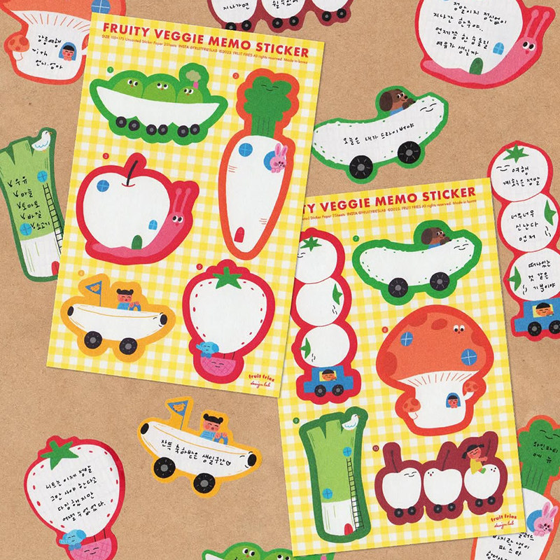 韩国fruitfries萌趣蔬果甜点标签贴纸便利贴手账记事本装饰