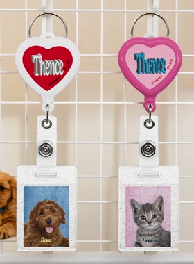 韩国THENCE心形可伸缩3*4相框小卡证件套卡套钥匙链挂件情侣卡包