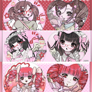 韩国domi卡通甜美少女风装 饰别针胸针爱心圆形徽章谷子吧唧套装