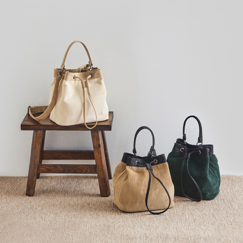 ithinkso时尚灯芯绒大容量水桶包