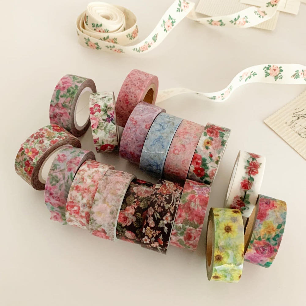 韩国Popo factory复古宫廷碎花草莓美纹纸手帐胶带花边封