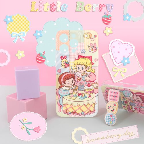 Little Berry原创女孩缝纫做手工插画图案精孔硅胶带支架手机壳